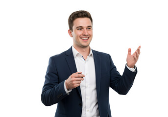 A young professional man giving a presentation, isolated