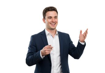 A young professional man giving a presentation, isolated