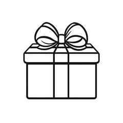 Black and White Gift Box with Bow Outline Illustration