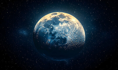 Obraz premium A stunning view of a luminous moon in a starry night sky, showcasing its craters and textures