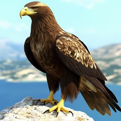 Obraz premium Majestic Eagle Perched on Rock Overlooking Scenic Landscape