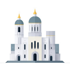 A large white building with a blue dome and gold accents