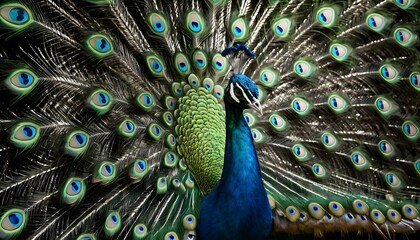 Fototapeta premium Majestic Peacock with Full Tail Feathers Display