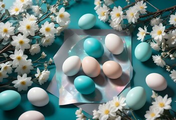 Spring Easter composition with pastel colored eggs