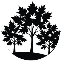 Black and White Maple Tree Silhouette: Forest Landscape Vector Graphic for Nature, Outdoors, and Environmental Designs