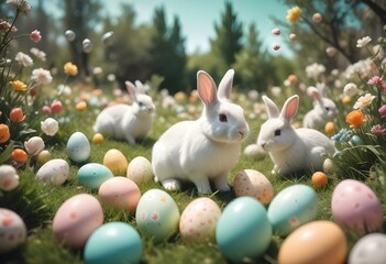 Spring Easter composition with pastel colored eggs