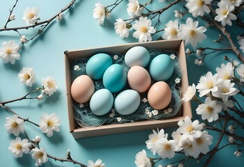 Spring Easter composition with pastel colored eggs