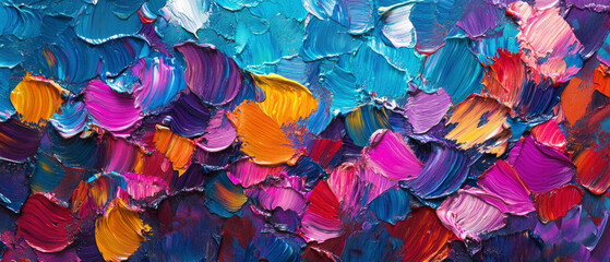 Closeup of abstract rough colorful art painting with different colors, oil brushstroke, pallet knife painting, texture	