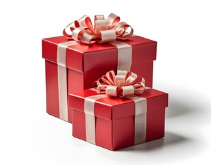 Obraz premium Two Red Gift Boxes with Beige Ribbons