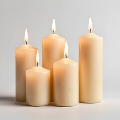 Four Burning Candles on White Background