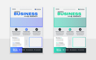 A4 size Modern Creative Professional Business Marketing Flyer design Template with rectangular rounds abstract t Green blue and orange shape.