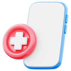 Smartphone screen showing plus emblem representing online healthcare app icon illustration. Concept of medical treatment and safety services 3d render image