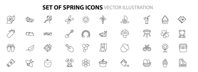 Spring flat icon pack colorful lineal. Vector illustration