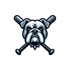 Bulldog Baseball Logo With Crossed Baseball Bats Behind, Dog Mascot Style