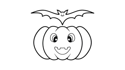 Halloween Pumpkin With Smiling Bat Vector Illustration For Coloring Books And Educational Designs