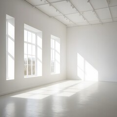 Fototapeta premium Bright White Empty Room with Large Windows