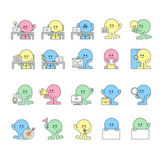 Cute Business Character Icon Set. Office, Ideas, Presentation, Teamwork
