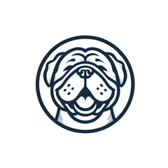 Happy Bulldog Logo Head Inside a Circle, Cartoon Dog Face