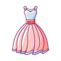 Obraz premium Beautiful Pink Ball Gown Wedding Dress with Red Belt and Light Blue Trim