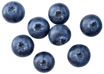 Blueberry isolated png. Blueberry top view on white or transparent background. Perfect retouched...