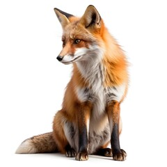 Red Fox Sitting, Isolated on White Background