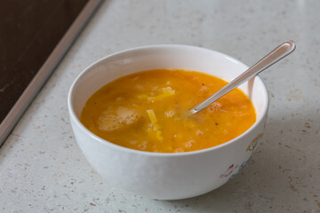 Cracked chicken eggs in a bowl. Prepared for scrambled eggs
