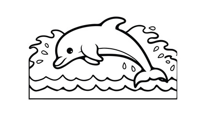 Joyful Dolphin Leaping From The Ocean Water Simple Outlined Vector Drawing For Childrens Coloring Books