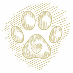 Obraz premium Stylized Pet Paw Print Illustration with Heart Design on White Background