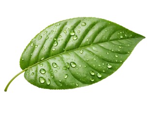 Dew Drops on a Green Leaf