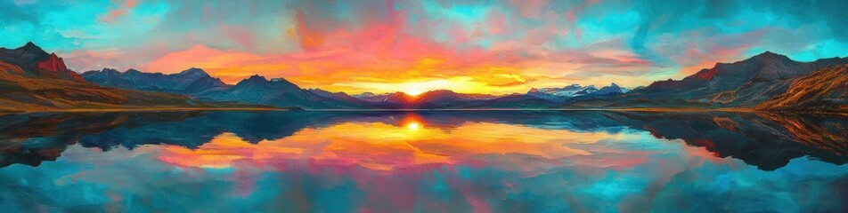 Fototapeta premium Colorful mountain lake sunset reflection