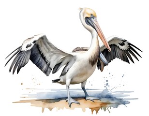Fototapeta premium Brown Pelican Watercolor Painting