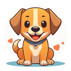 Cute cartoon beagle puppy sitting and smiling happily