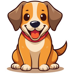 Happy cartoon puppy dog sitting and panting with red collar