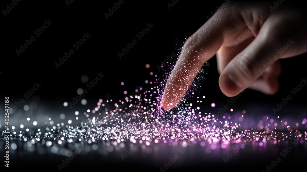Poster a fingertip connects with a vibrant digital interface representing data flow and advanced technology