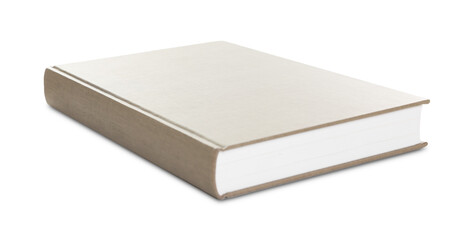 Closed light grey hardcover book isolated on white
