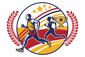 Dynamic vector symbol of running athletes, capturing the essence of sport and competition in a sleek, modern design.