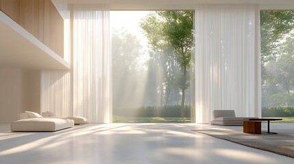 bright modern living room with large windows natural light and minimalist furniture highlighting cozy home concept and clean stylish interior design