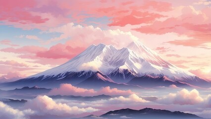 Showa Day Scenic Background Featuring Mount Fuji Amidst Clouds