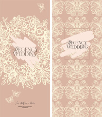 Vertical pre-made Bridgerton style backgrounds - aesthetic, whimsical hand drawn line art style for wedding designs in soft pastel colors. Digital stylization of the Regency era. Vector