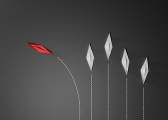 Different business concept. Red paper boat changing direction from white paper boat. new ideas.
