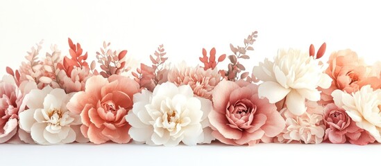 Coral & cream roses border; white backdrop