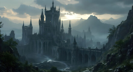 Epic Dark Castle Landscape Digital Art Print