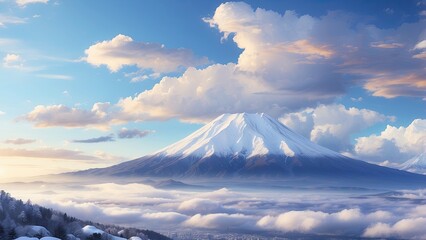 Showa Day Scenic Background Featuring Mount Fuji Amidst Clouds