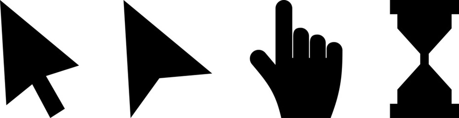 Mouse click cursor. Load symbol. Vector Pointer cursor and loading icon. old Cursors icons click set. Clicking cursor, pointing hand clicks icons. Vector illustration.