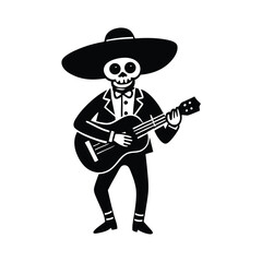 mariachi skeleton guitar vector art silhouette
