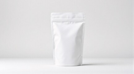 A clean white paper bag with ziplock is placed in a clean white studio, with soft shadows enhancing its premium look.