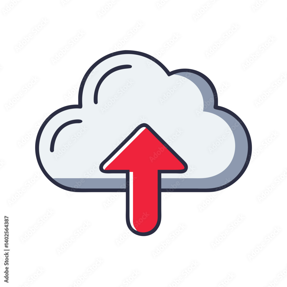 Poster cloud upload icon with arrow in colorful design