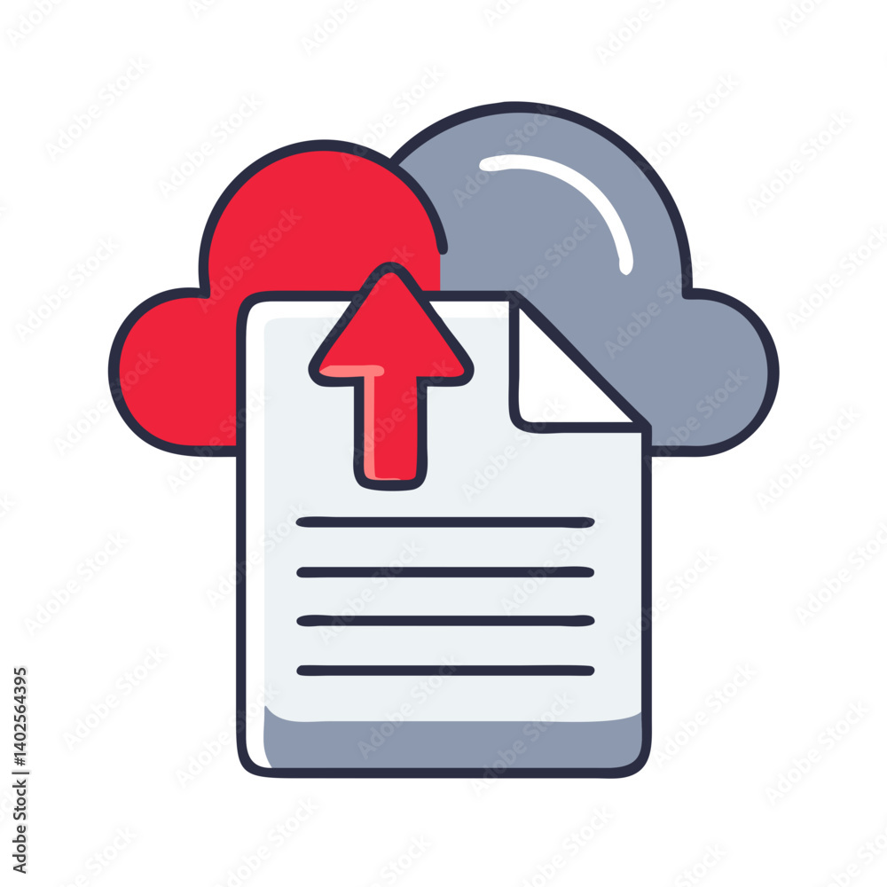 Poster cloud upload icon with document and arrows in modern style