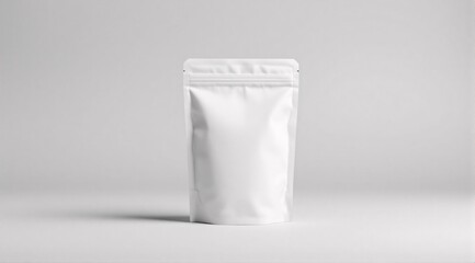 A clean white paper bag with ziplock is placed in a clean white studio, with soft shadows enhancing its premium look.