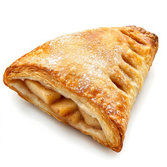 A freshly baked apple turnover with a flaky, golden crust, spiced apple filling